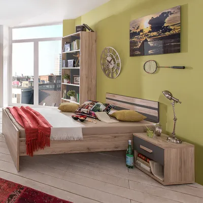Produktbild von Jugendzimmer Set 3-teilig mit 140x200 cm Bett in Eiche mit graphit CANTON-43