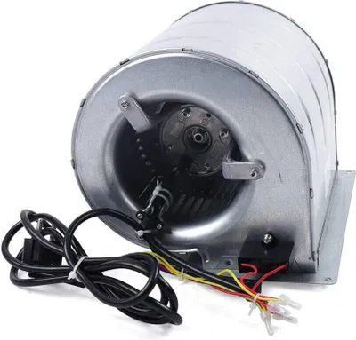 A centrifugal fan with electrical wiring.