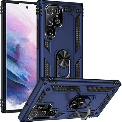 Produktbild von Mobigear Armor Ring  Samsung Galaxy S23 Ultra Hülle Hardcase Backcover Stoßfest mit Ringhalter - Blau