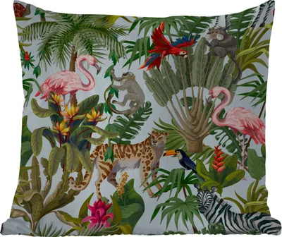 Produktbild von MuchoWow® Outdoor Kissen - Dschungel - Tiere - Mädchen - Kinder - Jungen - Flamingo - Papagei - 60x60 cm - Wetterfest - Lounge Kissen - Dekoration - Schlaf Kissen