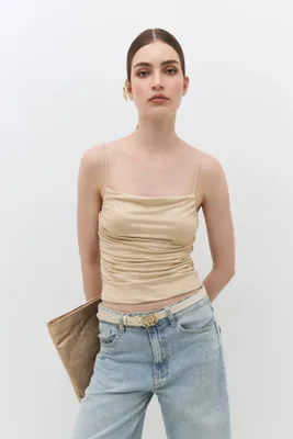 Produktbild von Crop-Top mit dünnen Trägern, Gold, S