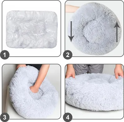 Immagine prodotto di Letto per gatti in morbido peluche - con supporto per testa e collo - base antiscivolo - 90 cm - grigio scuro