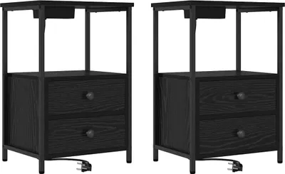 Produktbild von Nachttisch 2 pcs Schwarz Eichen-Optik 40 x 31 x 60 cm