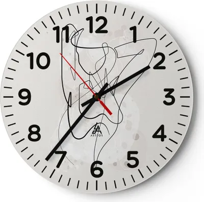 Produktbild von Wanduhr - Rund - Glasuhr - Linie Frau Linie - 30x30cm - Schleichendes Uhrwerk - Lautlos - zum Aufhängen bereit - Dekoration Modern - Wanddekoration aus Glas - C4AR30x30-5119