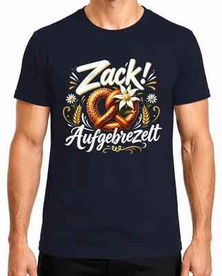 Produktbild von Zack! Aufgebrezelt Bayern Brezel Wiesn Trachtenshirt Lederhose Herren T-Shirt, Navy, XL