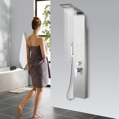 Produktbild von Duschpaneel Regendusche Badarmatur Duscharmatur Duschsäule Duschset Wasserfall Gebürstetem Edelstahl Duschpaneel Duscharmaturen Set