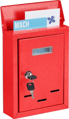 Image de Boîte aux lettres Relaxdays avec plaque nominative, en métal, avec 2 clés, boîte aux lettres étroite, H x l x P : 26,5 x 19 x 6,5 cm, rouge