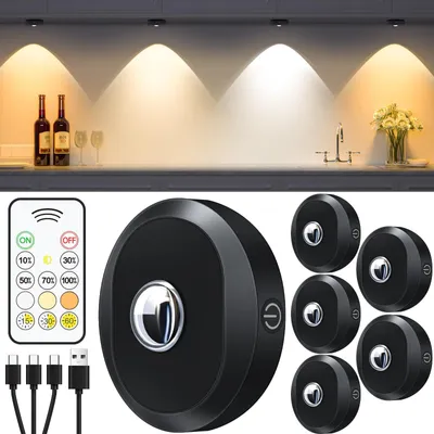 LED-Unterbauleuchte, 6er-Pack, aufladbar, Fernbedienung, 3 Farbtemperaturen