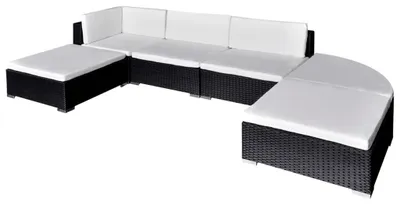 Immagine prodotto di vidaXL Set di 6 pezzi da giardino con cuscini in polirattan nero