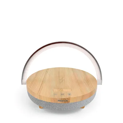 Produktbild von Kabellose LED-Lampe – Multifunktion – Handy-Ladegerät – Bluetooth-Lautsprecher – Touch-Steuerung – 3 einstellbare Beleuchtungsstufen – Holz