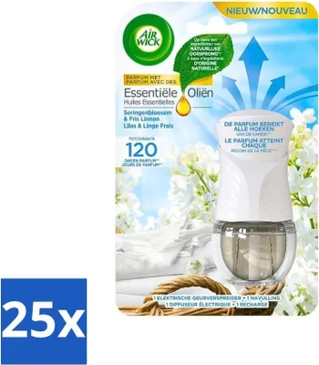 Produktbild von Air Wick Ätherische Öle – Elektrisches Aroma-Diffusor-Starterset – Flieder & Frische Wäsche – 19 ml - Vorteilspack - 25 Stücke