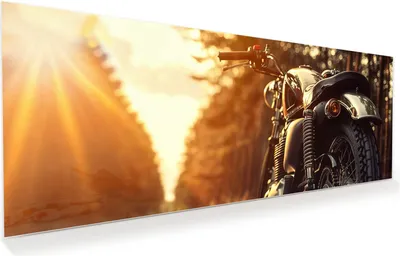 Produktbild von Glasbild 125x50cm in XXL für Wohnzimmer, Schlafzimmer Motiv Motorradsonne