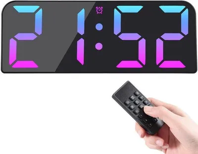 Produktbild von Digitale Wanduhr 9,5 Zoll großes Display, USB, RGB, Timer, Datum, Temperatur, farbwechselnd