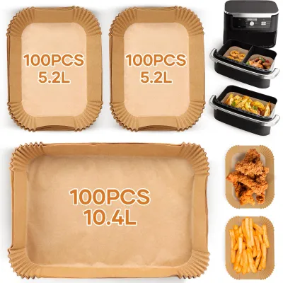 Produktbild von 300 Blatt Backpapier für Heißluftfritteusen, kompatibel mit Ninja AF500EU, für 5,2-l-/10,4-l-Heißluftfritteusen, Zubehör für Ninja Foodi FlexDrawer Dual Zone AF500EU 10,4-l-Heißluftfritteusen