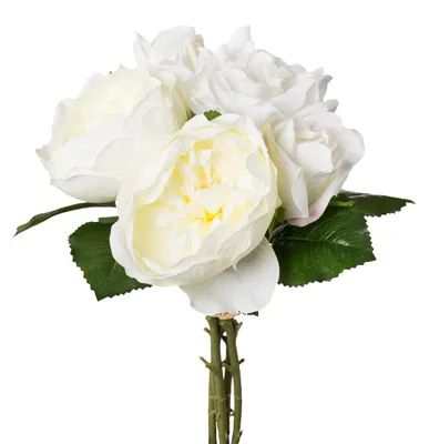 Produktbild von Künstlicher Rosenstrauß ca 30cm. Blumenstrauß mit 5 Rosen Weiß WEISS