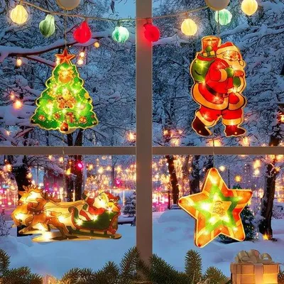 Productafbeelding van LED kerstverlichting 4 stuks - warmwitte raamdecoratie - kerstboomversiering - sfeervolle kerstdecoratie