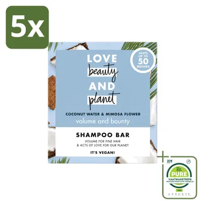 Productafbeelding van 5 x Love Beauty and Planet shampoo bar - Kokoswater & mimosa - 90 g - grootverpakking - 5 stuks