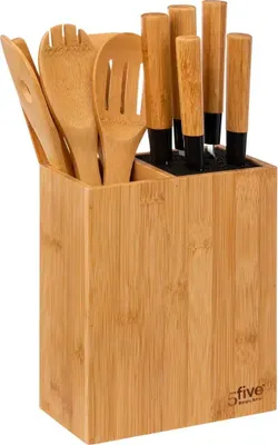Produktbild von Küchenutensilien-Set mit Bambusblock: 6 Messer und 5 Küchenhelfer
