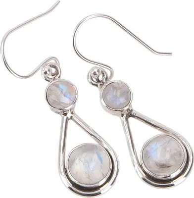 Produktbild von Indische Silberohrringe, Ethno Ohrringe, Boho Ornament Ohrhänger - Mondstein, Silber-Farben, SterlingSilber, 2*1 cm, Silberohrringe