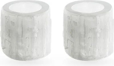 Produktbild von 2x Natürliche Selenit Kerzenhalter 6x6cm Edelstein Leuchter Deko Quarzkristall