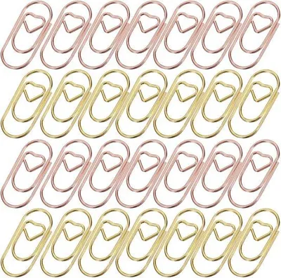 Productafbeelding van Hartvormige metalen hangers in bladgoud- en rosékleur, 300 stuks, afmetingen 2 x 0,9 cm.