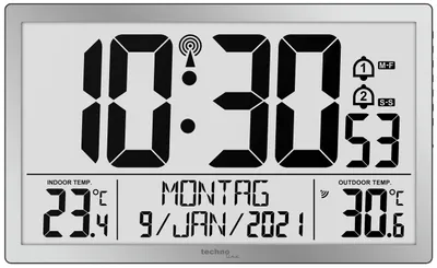 Digitale Wanduhr mit Radio, Innen- & Außentemperatur, DCF-77