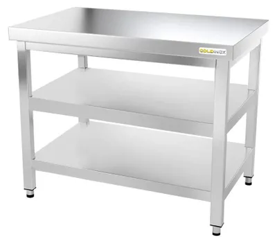 Immagine prodotto di Tavolo da lavoro in acciaio inossidabile, dimensioni 1200 x 800 mm, con 2 ripiani PREMIUM - GOLDINOX