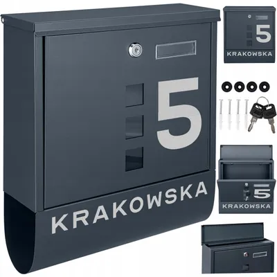 Zdjęcie produktu dla Skrzynka Pocztowa Na Listy Pocztę Tuba Na Gazety Antracyt + Napis Adres