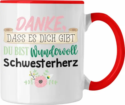 Produktbild von Trendation - Danke, Dass Es Dich Gibt Schwester Tasse Geschenk Schwesterherz Lustiger Spruch Geburtstag Schwester (Rot)