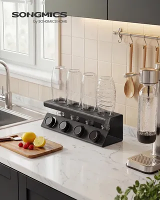 Produktbild von SONGMICS Flaschenhalter, für 4 Flaschen, Abtropfgestell flaschen, Stahl, schwarz