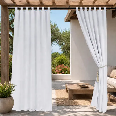 Produktbild von Außen Vorhang Wasserdicht Blickdicht Gardine Outdoor Vorhänge Schlaufenschal für Terrasse Balkon Garten Hof, 132x213cm, Weiß