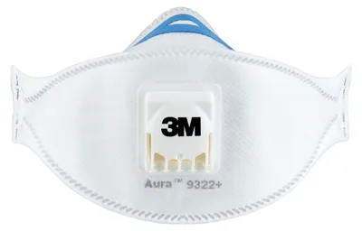 Produktbild von 3M Aura 9322+C2, FFP2 Atemschutz-Maske für Handschleifen und Elektrowerkzeugarbeiten – Atemmaske mit Schutzstufe FFP2 und 3M Cool Flow Ventiltechnik –