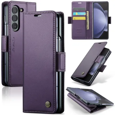Obrázek produktu pro Pouzdro pro Samsung Galaxy Z Fold 5, RFID Blokování Karet, Pokročilé Flip Kožené Pouzdro s Funkcí Stojánku Fialová
