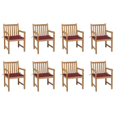 Produktbild von Gartenstühle 8 Stk. mit Weinroten Kissen Massivholz Teak