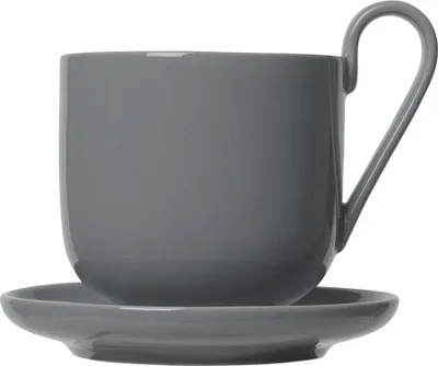Immagine prodotto di Blomus RO Set di 2 tazze da caffè con piattino, tazza da tè, mug, porcellana, Sharkskin, 290 ml, 64010