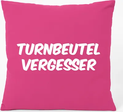 Produktbild von Huuraa Kissen Turnbeutelvergesser Schriftzug 40x40cm mit Füllung Fuchsia Baumwolle Dekokissen Geschenkidee