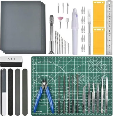 Immagine prodotto di Uniqoos® Set di strumenti base da 53 pezzi per modellismo, ideale per Gunpla e hobby – Kit completo per principianti ed esperti, completo di tronchesi, pinzette, lime e trapano