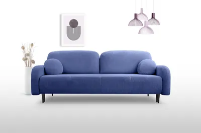 Produktbild von KEF Sofa Cleo 230x95x102 cm – Ausziehbar mit Schlaffunktion – Sofa mit Federkern – Auf Holzfüßen – Mit Kissen im Set – Elma 14 Dunkelblauer Cord