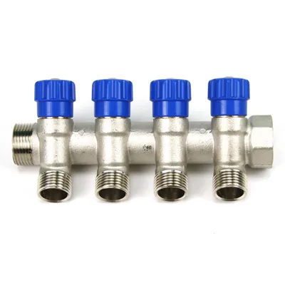 Produktbild von Verteiler 4-Fach mit Absperrventil Blau Sanitär 3/4" x 1/2" Wasser Heizung