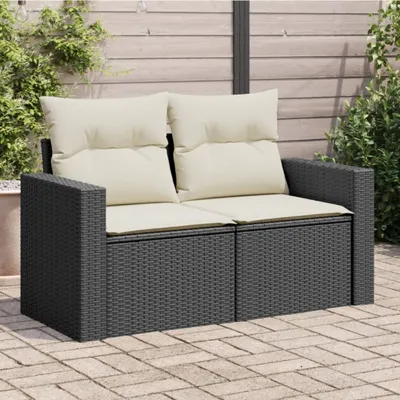 Produktbild von vidaXL Gartensofa mit Kissen 2-Sitzer Schwarz Poly Rattan