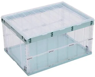 Image de Boîte de rangement transparente pliable, 55 litres - Empilable - Avec couvercle - Poignée - Pour le stockage et le transport