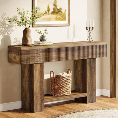 Produktbild von Konsolentisch 140 cm mit Stauraum, Landhausstil, 2-stufig, Holzoptik