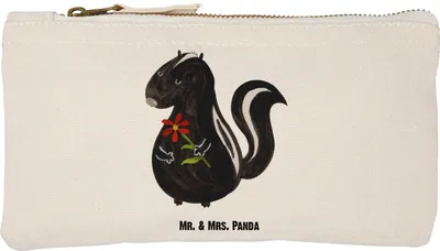 Produktbild von Mr. & Mrs. Panda Mäppchen Stinktier Blume Größe S Klein - Weiß - Geschenk, Kosmetiktasche, Träume, Stoffbeutel, Raubtier, Stifteetui, kosmetiktäschchen, Etui, Tagträumer