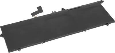 A black laptop battery pack with a connector cable.