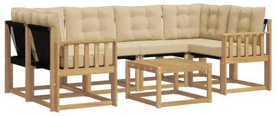 Produktbild von vidaXL Outdoor-Sofagarnitur mit Kissen 7 pcs Weiß und Beige