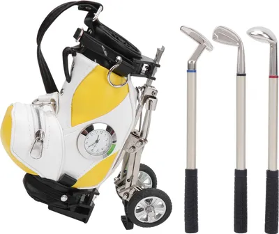 Produktbild von Desktop-Golfstift-Set, 3 Kugelschreiber und Minitasche aus Zinklegierung mit Uhr