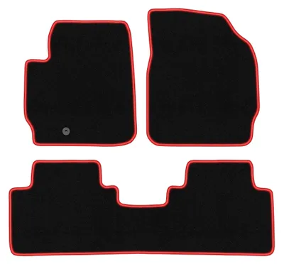 Produktbild von Velours-Fußmatten für Ford Maverick MK2 2004-2007 (SUV) – 3-tlg, Schwarz/Rot, passgenau – Wielganizator CARLUX