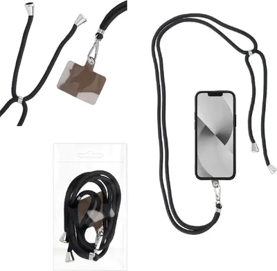 Produktbild von Hakai Handykette Rope Umhängeband für Samsung Galaxy Z Flip3 5G, Z Flip4 165cm lang kürzbar schwarz Kordel Seil Band+ Hakai Pad