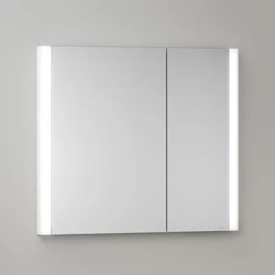 Imagen del producto de Keuco Royal Metis, armario espejo empotrado con iluminación LED, 80 x 71 cm, 2 puertas con sistema de calefacción para espejo, diseño asimétrico