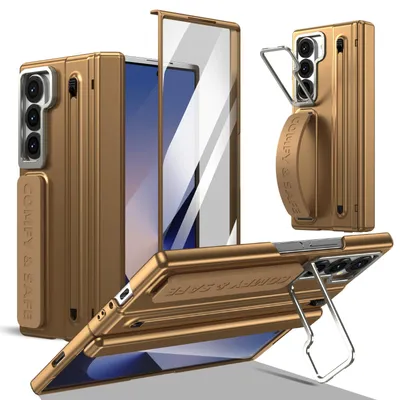 Obrázek produktu pro Pouzdro pro Samsung Galaxy Z Fold 6, s stojánkem, ochranou pantu, stylusem a poutkem, odolné PC Zlatá